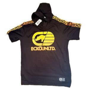 Ecko Unltd Hoodie Shirt L Black Sunset Logo Short Sleeve NWT